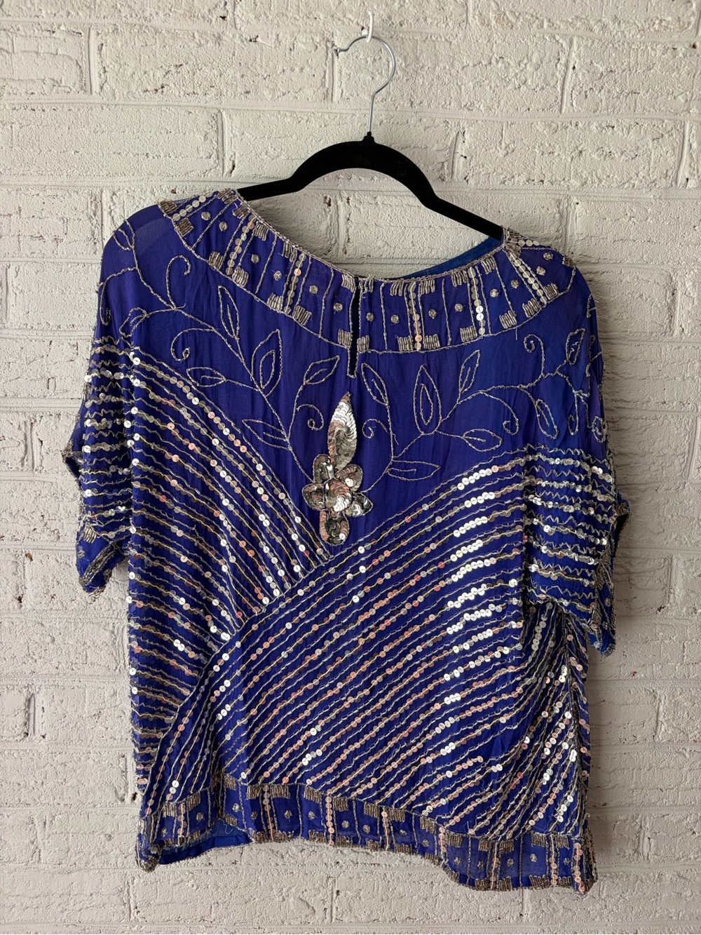 Embellished Sequin Blue Women's Top